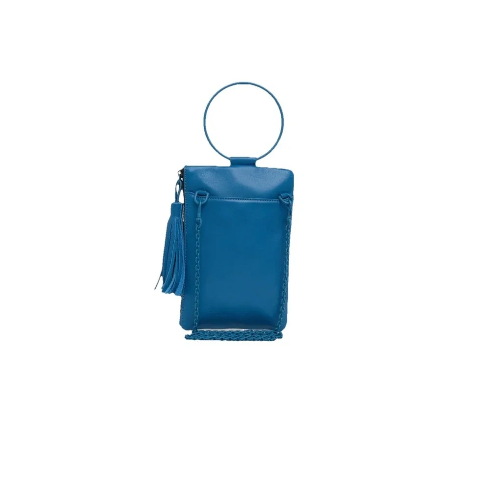 THACKER‎ Nolita Cobalt Blue Leather Purse Crossbody Ring Tassel Chain Quilt NWOT